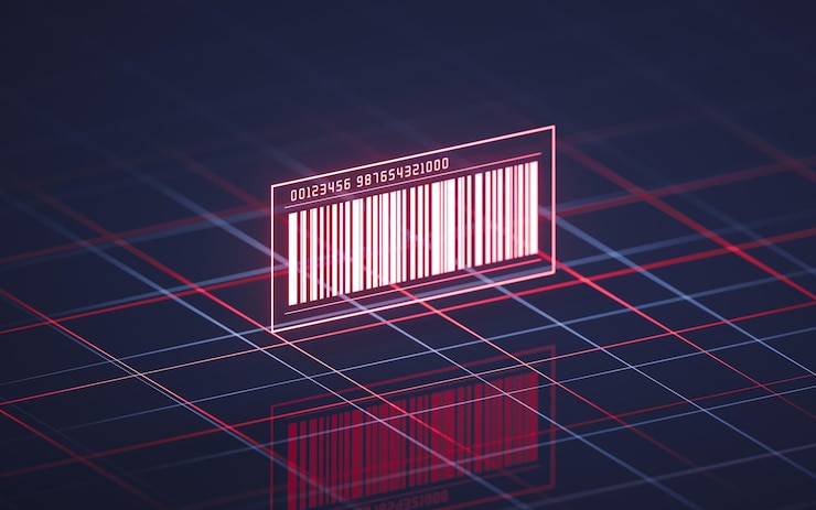 Foto código de barras con representación 3d de fondo negro