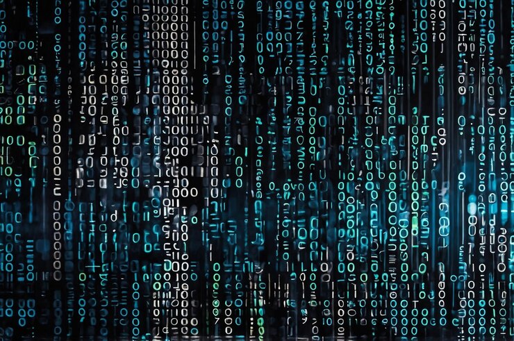 Foto código binario digital y datos sobre gradiente tecnológico