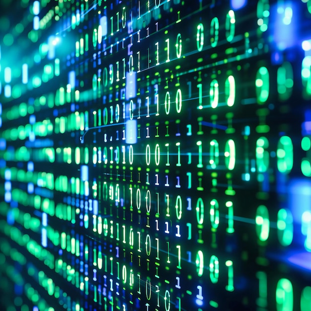 Código binario digital en fondo azul Concepto de ciberespacio y tecnología de la información