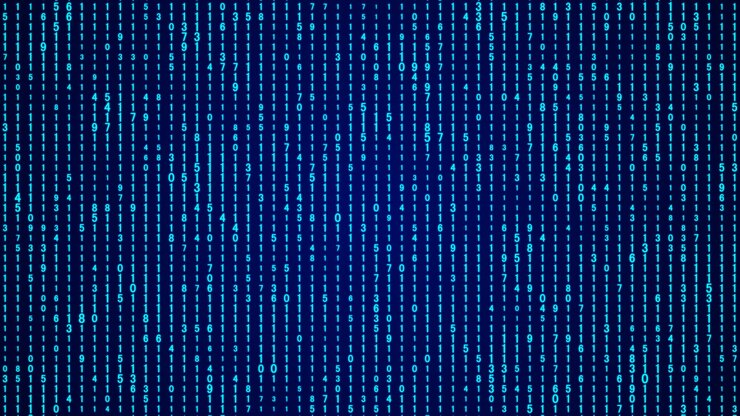 Foto código binario de flujo de tecnología ilustración digital fondo de matriz azul programación codificación piratería y encriptación representación 3d