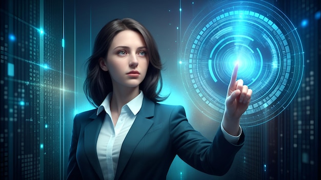 código binario imágenes de mujeres de negocios cibernéticas con IA generadas