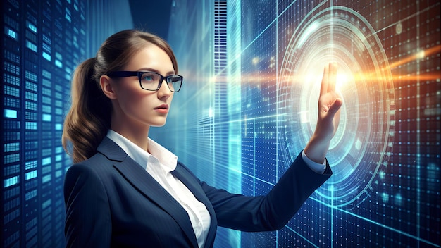 código binario imágenes de mujeres de negocios cibernéticas con IA generadas