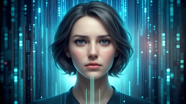 código binário imagens de mulheres de negócios cibernéticos com IA geradas