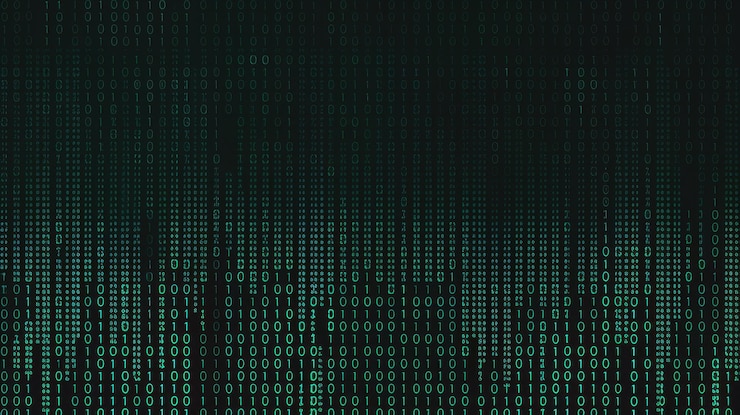 Foto código binario verde sobre un fondo oscuro el concepto de codificación y programación