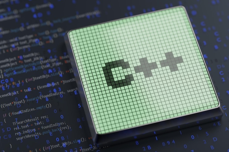Foto código c en una pantalla monocromática en un render 3d de fondo oscuro