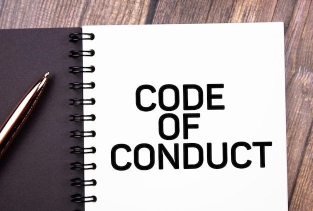 Código de conduta conceito de texto no bloco de notas