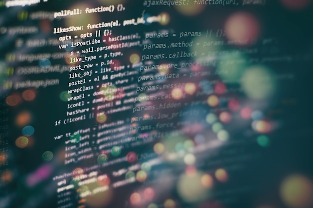 Código de programação do desenvolvedor. Código de script de computador abstrato. Tela de código de programação do desenvolvedor de software. Tempo de trabalho da programação de software.