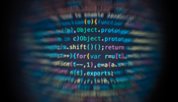 Foto código de desarrollador de software código de guión de computadora abstracto pantalla de programación de código de desarrollo de software