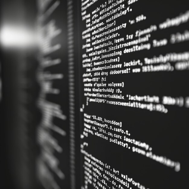 Foto código de fondo en blanco y negro código javascript en la pantalla de la computadora