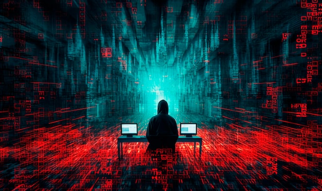 código hacker piratería virus seguridad cibernética ataque tecnología negocio fondo ilustración defensa