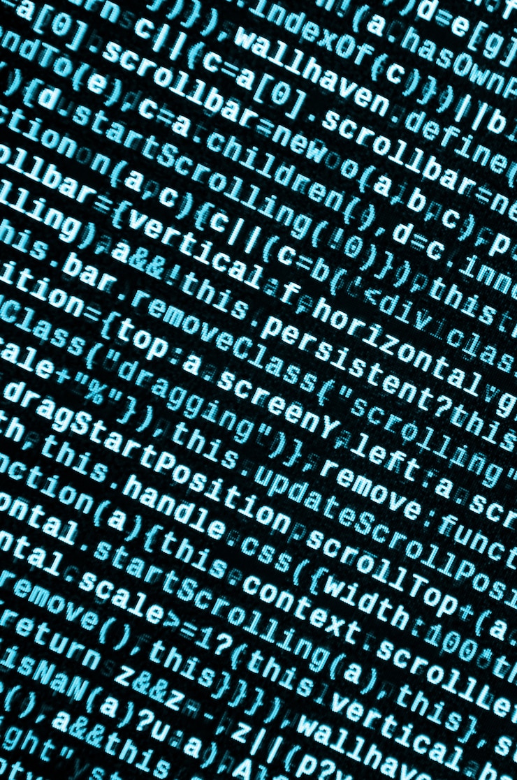 Foto código javascript en el editor de texto. codificando el concepto del ciberespacio. pantalla de desarrollo de código web.