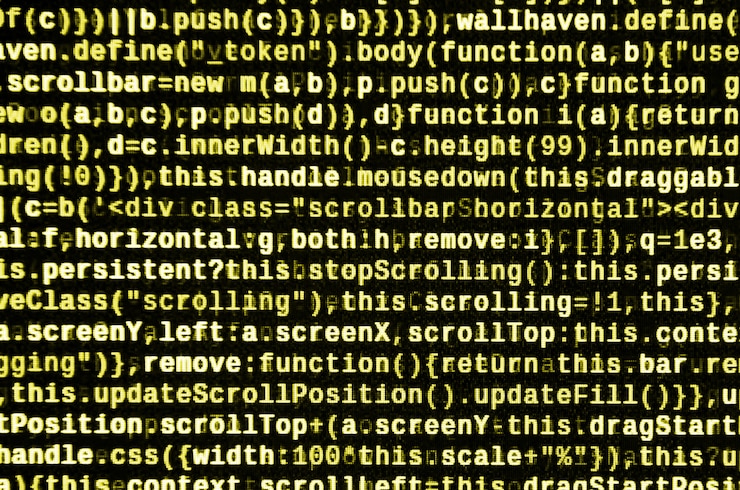 Foto código javascript no editor de texto. conceito de ciberespaço de codificação. tela do código de desenvolvimento da web
