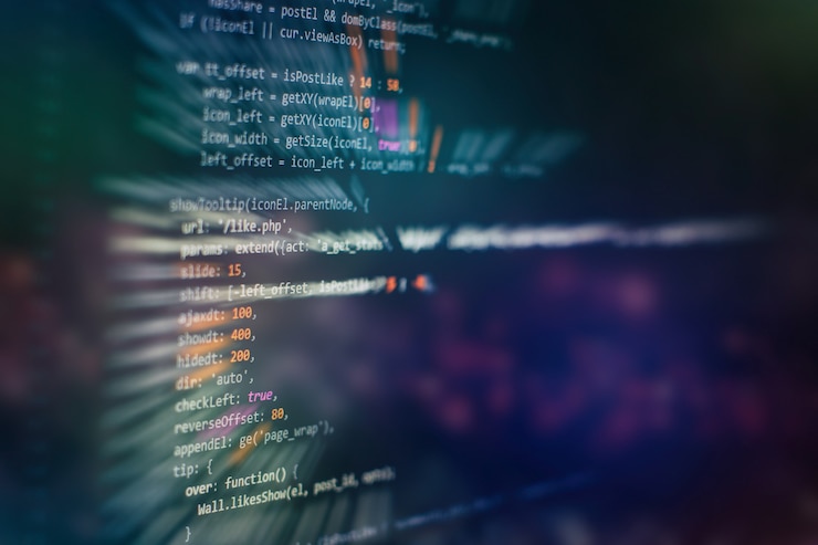 Foto código de programación del desarrollador. código de secuencia de comandos de computadora abstracta. pantalla de código de programación del desarrollador de software. tiempo de trabajo de programación de software.