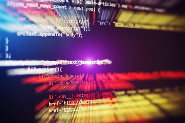 Código de programación del desarrollador de software. Código de script de computadora abstracto. enfoque selectivo