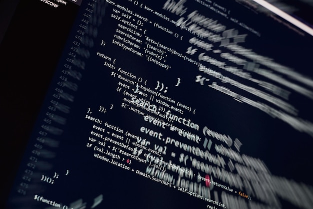 Código de programación del desarrollador de software Código de script de computadora abstracto Pantalla de código de programación del desarrollador de software