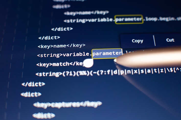 Foto código de programación del desarrollador de software código de script de computadora abstracto texto de código escrito y creado completamente por mí mismo