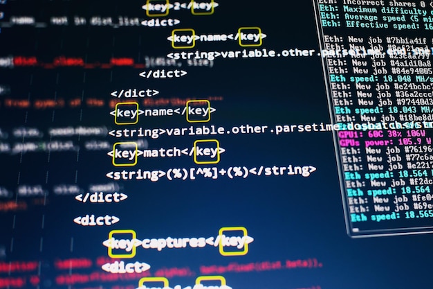 Código de programación del desarrollador de software Código de script de computadora abstracto Texto de código escrito y creado completamente por mí mismo