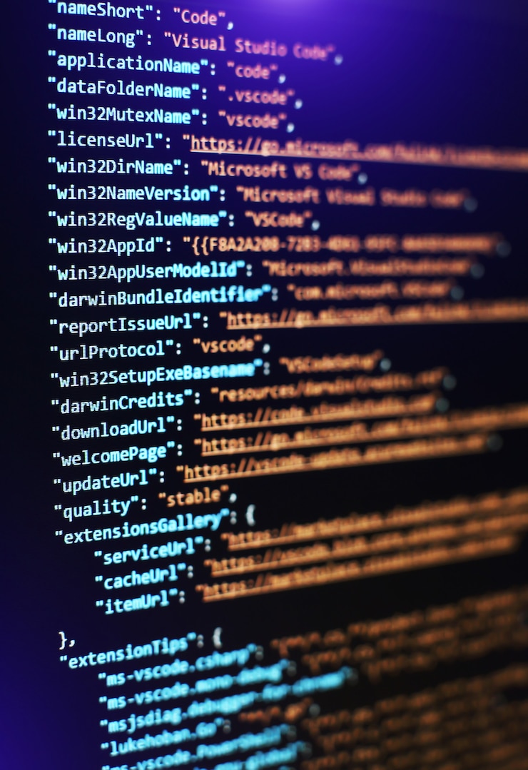 Foto código de programación del desarrollador de software. código de secuencia de comandos de computadora abstracta. enfoque selectivo