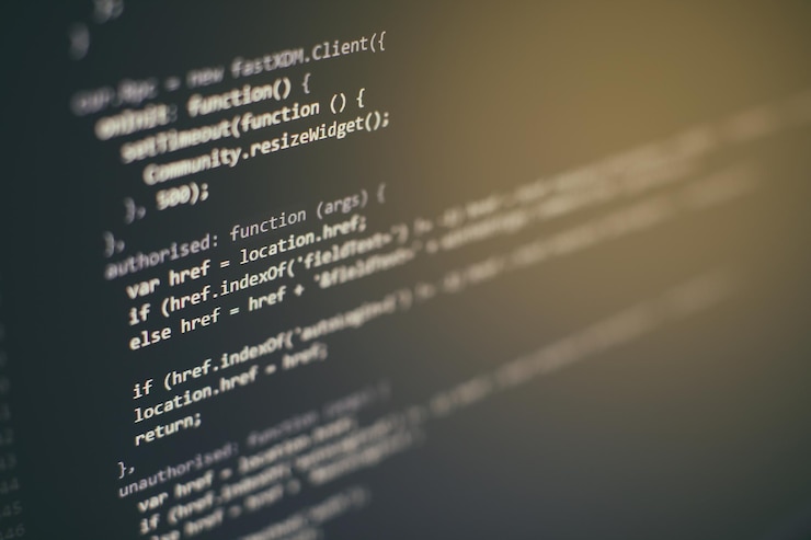 Foto código de programación en la pantalla de la computadora. desarrollo de software. escribir el código del programa en la computadora.