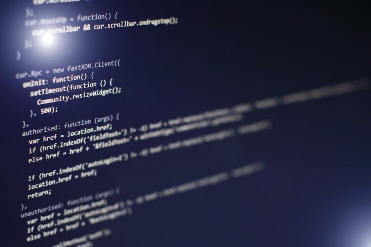 Foto código de programación en la pantalla de la computadora. desarrollo de software. escribir el código del programa en la computadora.