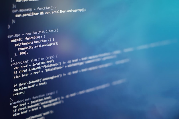 Foto código de programación en la pantalla de la computadora. desarrollo de software. escribir el código del programa en la computadora.