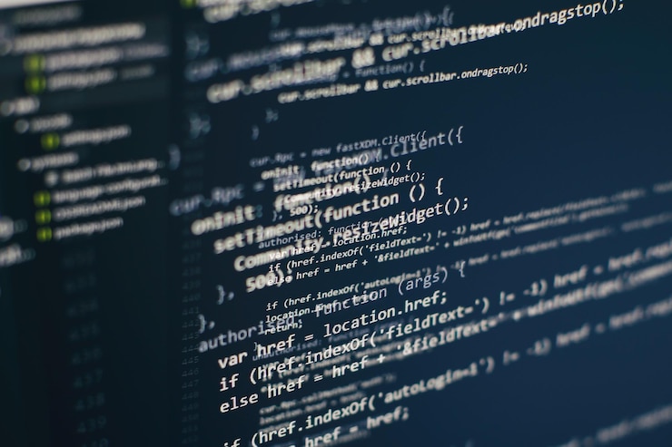 Foto código de programación en la pantalla de la computadora. desarrollo de software. escribir el código del programa en la computadora.