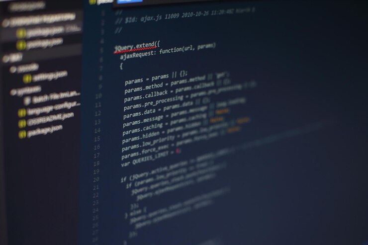 Foto código de programación en la pantalla de la computadora. desarrollo de software. escribir el código del programa en la computadora.