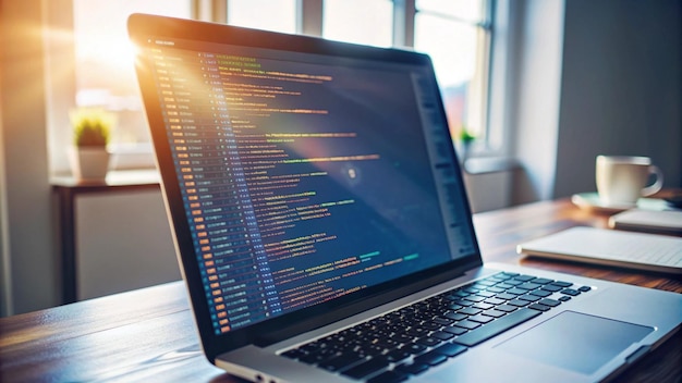 Código de programación en la pantalla de la computadora con fondo de gradiente