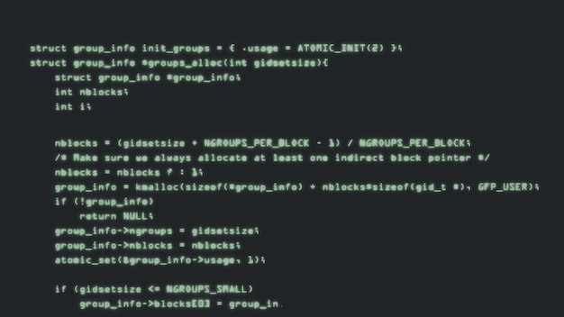Código de programación que se ejecuta en una terminal de pantalla de computadora