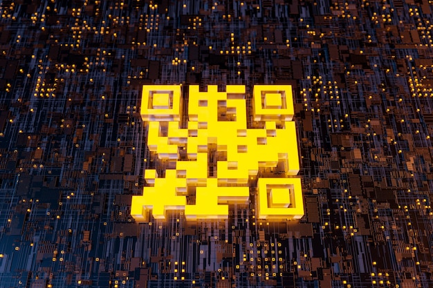 Código QR 3D en placa electrónica abstracta