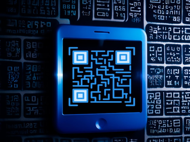 Código QR azul icono de escaneo de teléfono móvil de la burbuja de mensaje elemento 3D o identificación de identificación de tecnología