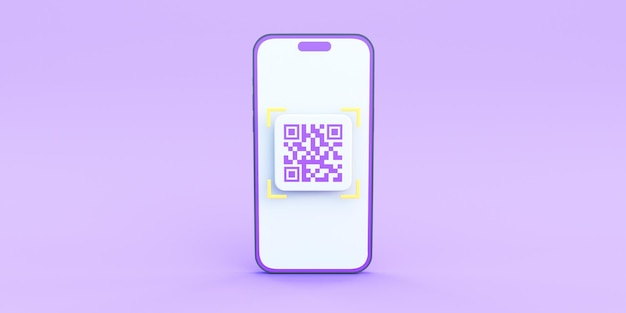 código qr em fundo roxo renderização 3D