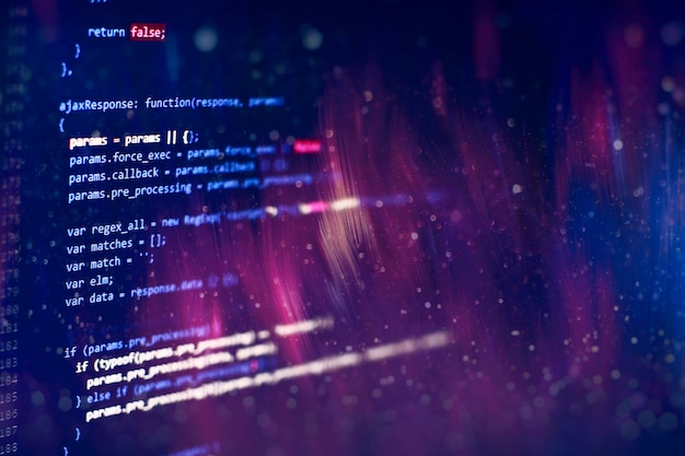 Código de secuencia de comandos de computadora abstracta. Pantalla de código de programación del desarrollador de software. Tiempo de trabajo de programación de software. Código de texto escrito y creado íntegramente por mí mismo.