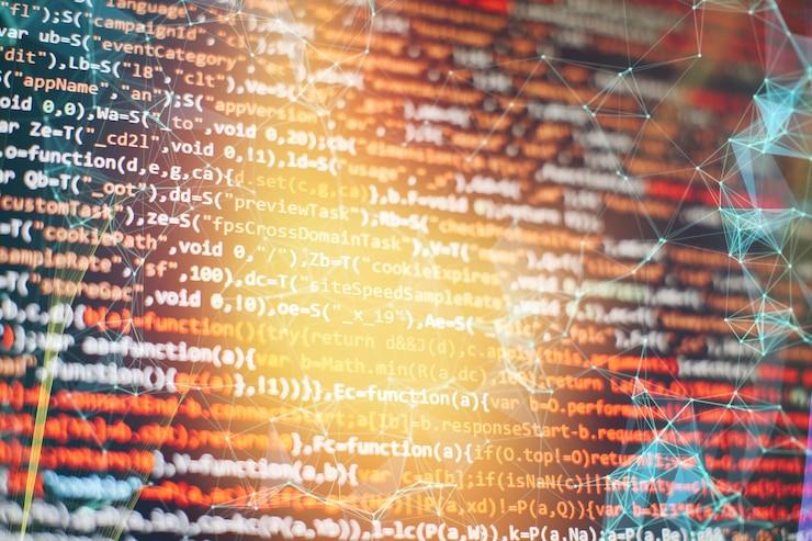Foto código de secuencia de comandos de computadora abstracta. pantalla de código de programación del desarrollador de software. tiempo de trabajo de programación de software. código de texto escrito y creado íntegramente por mí mismo.