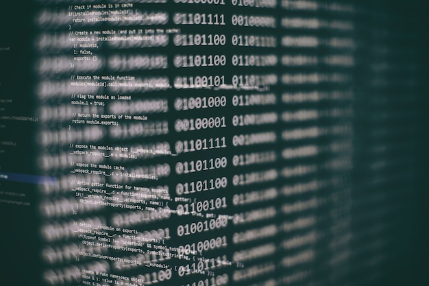 Código de secuencia de comandos de computadora abstracta. Pantalla de código de programación del desarrollador de software. Tiempo de trabajo de programación de software. Código de texto escrito y creado íntegramente por mí mismo.