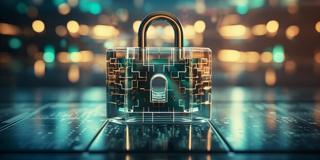 Foto código de seguridad digital y símbolo de bloqueo en pantalla borrosa concepto de ciberseguridad privacidad en línea protección de datos acceso seguro a la web seguridad de la información