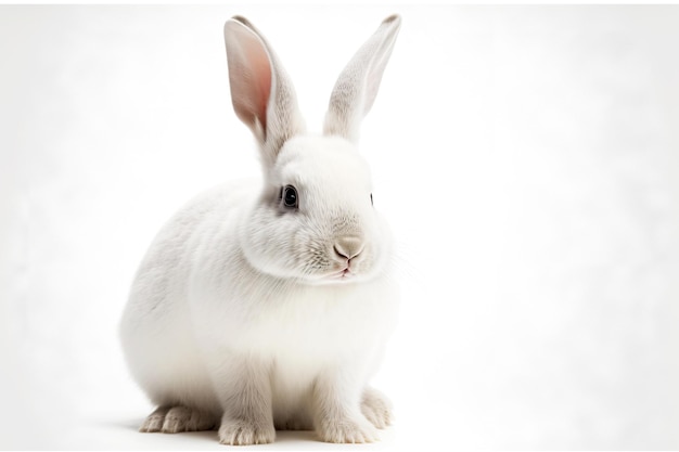 Coelhinho da páscoa fofo branco como a neve com orelhas levantadas isoladas no fundo branco