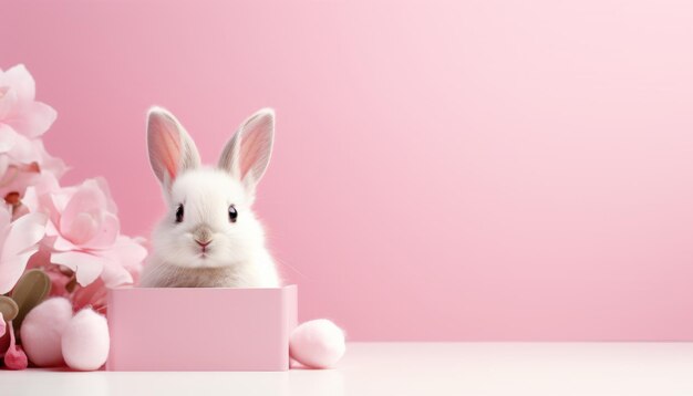 Foto coelhinho fofo com uma expressão doce sentado em um fundo sólido vibrante em uma foto de estúdio