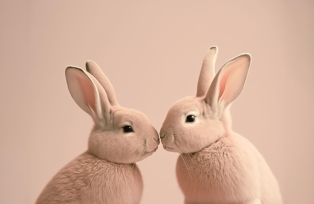 Coelhinhos bonitos a beijar-se na Páscoa e no Dia dos Namorados.