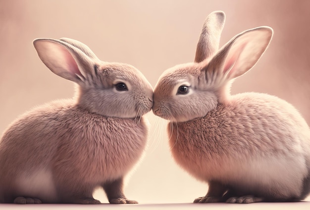 Coelhinhos fofos beijando páscoa e dia dos namorados conceito generativo ai