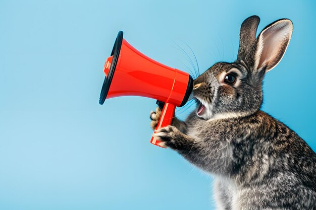 Coelho anunciando usando megafone Notificando anúncio de aviso