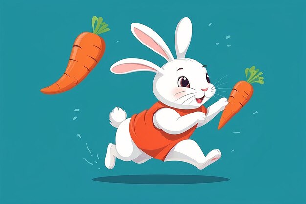 Foto coelho bonito correndo com cenoura ilustração de ícone vetorial de desenho animado ícone de comida animal conceito isolado