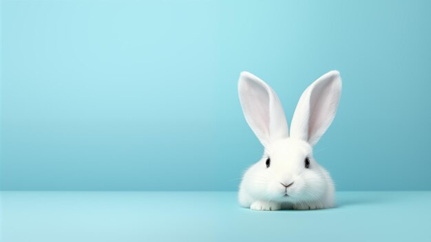 Foto coelho bonito em fundo azul.