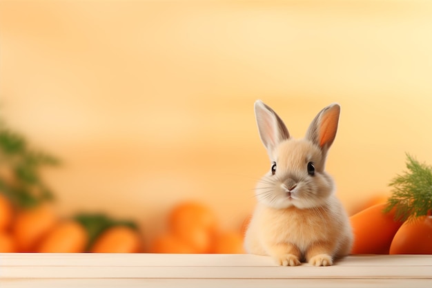 coelho bonito em fundo de cor laranja suave e branca para design bonito e relaxante