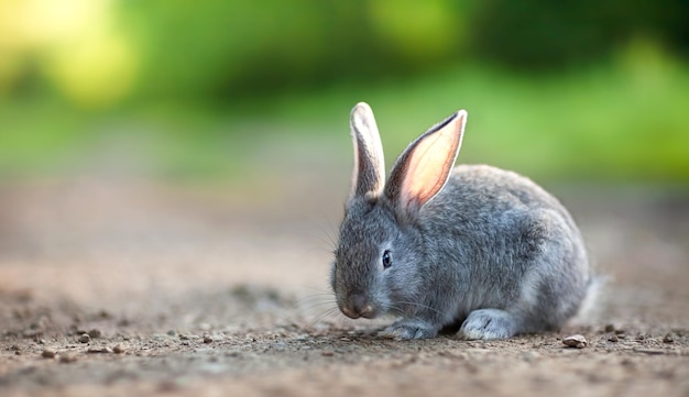 Foto coelho cinza em um caminho ensolarado rochoso