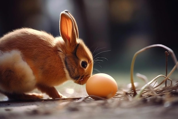 Coelho da páscoa com ovos coloridos de férias coelhinho fofo comemorando o feriado de primavera gerado ai