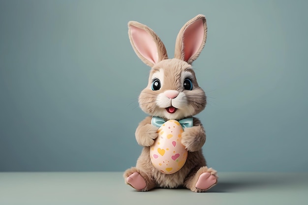 Coelho da Páscoa com ovos de Páscoa em fundo pastel Fotografia de estúdio