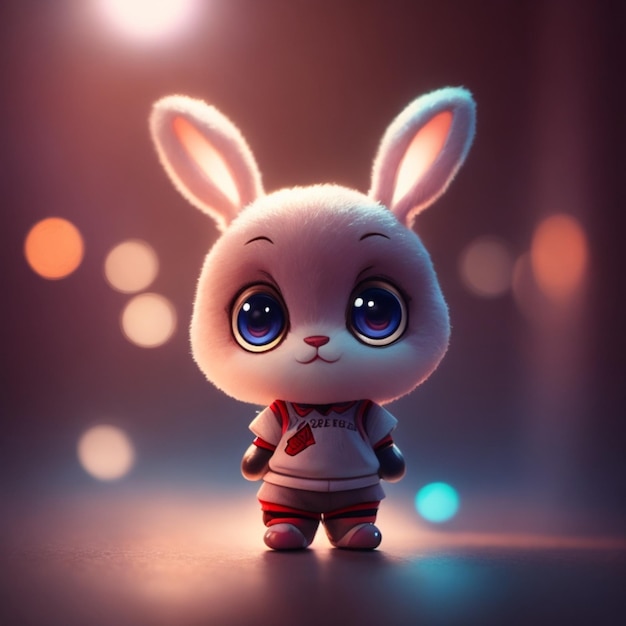 Coelho de desenho animado bonito com fundo bokeh renderização 3D