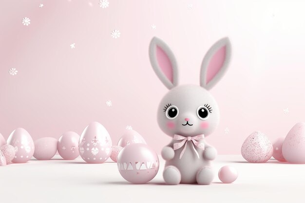 Foto coelho de páscoa e ovos com ornamento em estilo minimalista bonito isolado em fundo branco