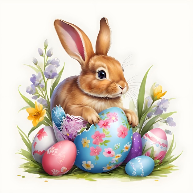 Foto coelho de segunda-feira de páscoa ovos ilustração imagem desenho à mão imagem ai gerar imagem